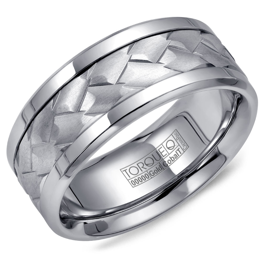 A Torque Ring In White Cobalt With A Carved White Gold Center. - CW006MW9