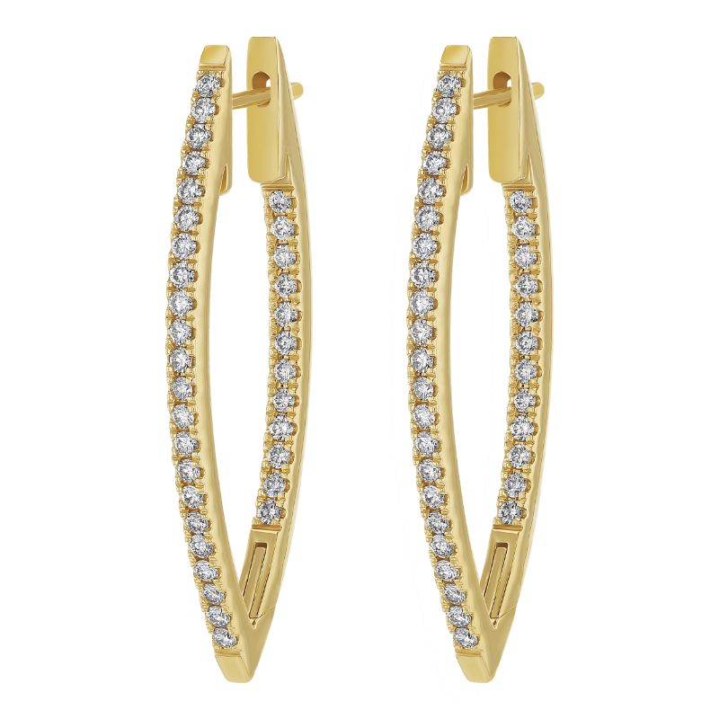 14K Yellow Gold 1.0 ct. Diamonds V Shape Inside Out Hoop Earrings